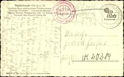 Ak Oybin in der Oberlausitz, Töpferbaude