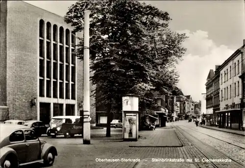 Ak Sterkrade Oberhausen Nordrhein Westfalen, Steinbrinkstraße mit St. Clemenskirche, Litfaßsäule