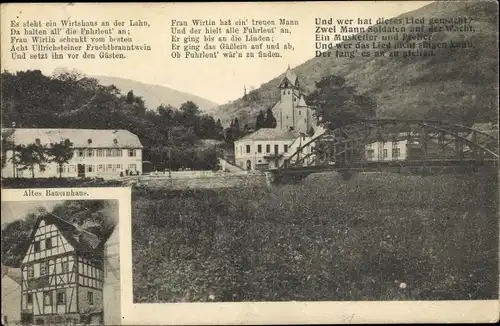 Ak Dausenau an der Lahn, Steuers Wirtshaus, Altes Bauernhaus, Es steht ein Wirtshaus an der Lahn...