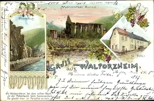 Litho Walporzheim Bad Neuenahr Ahrweiler in Rheinland Pfalz, St. Peter, Marienthal Ruine, Bunte Kuh