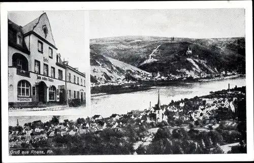 Ak Rhens am Rhein, Hotel zum roten Ochsen, Blick auf den Ort