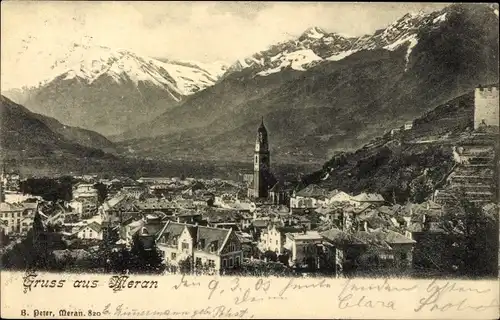Ak Meran Merano Südtirol, Blick auf den Ort