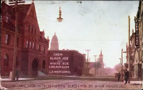 Ak Rock Island Illinois USA, Second Avenue, looking West from 16th Street