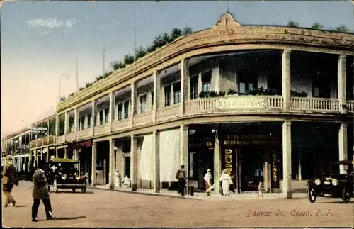 Ak Colon Panama, Bolivar St. Straßenpartie, Geschäftshaus D. A. C. Acosta Gomez