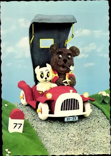 Ak Zwei Teddys in einem Auto