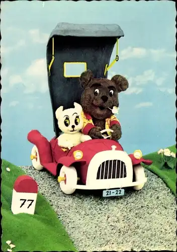 Ak Zwei Teddys in einem Auto