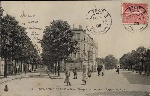 Ak Le Kremlin Bicêtre Val de Marne, Rue d'Ivry, Avenue du Repos