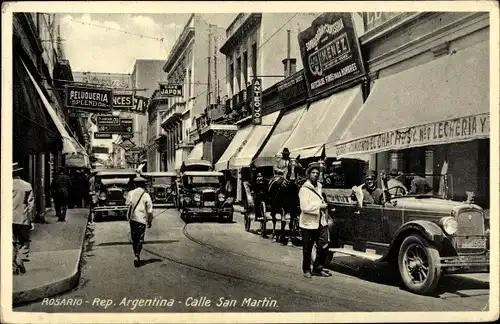 Ak Rosario Argentinien, Calle San Martin, Autos, Peluqueria