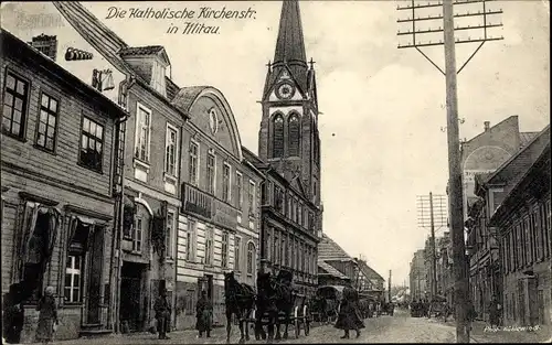 Ak Jelgava Mitau Lettland, Katholische Kirchenstraße