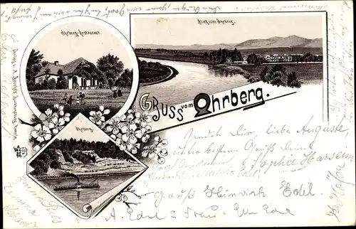 Litho Klein Berkel Hameln in Niedersachsen, Ohrberg, Restaurant, Panorama vom Ort