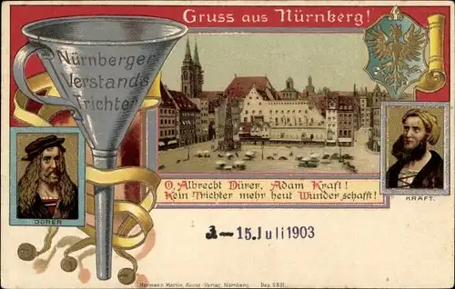 Präge Wappen Passepartout Litho Nürnberg, Verstandstrichter, Albrecht Dürer, Adam Kraft