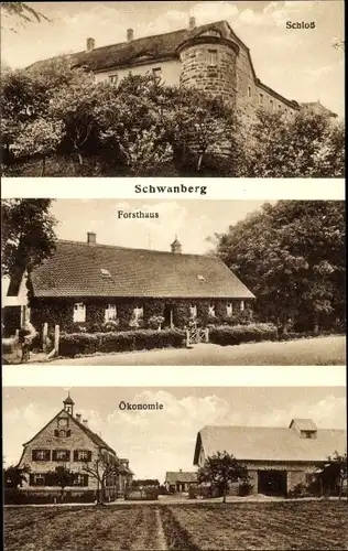 Ak Rödelsee Landkreis Kitzingen in Mainfranken Bayern, Schloss Schwanberg, Forsthaus, Ökonomie
