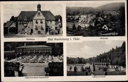 Ak Rastenberg in Thüringen, Rathaus, Mühltal, Schwimmbad