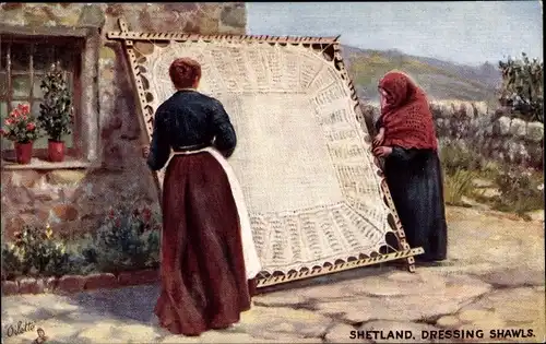 Künstler Ak Shetland, Dressing Shawls, Bonnie Scotland, Tuck 9437