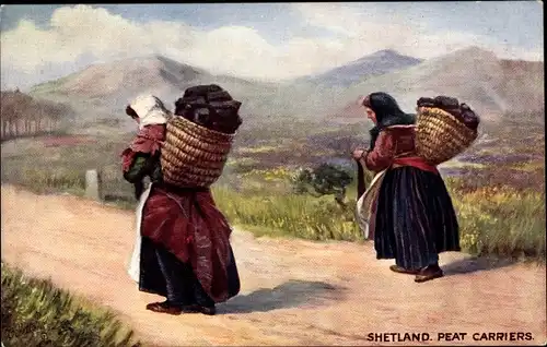Künstler Ak Shetland, Peat Carriers, Bonnie Scotland, Tuck 9437