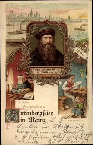 Künstler Ak Mainz am Rhein, Gutenbergfeier, Johann Gensfleisch zu Gutenberg