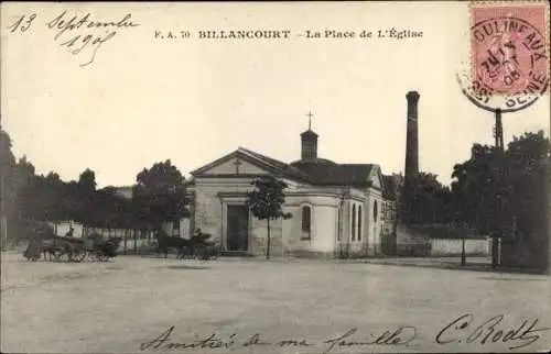 Ak Billancourt Hauts de Seine, La Place de l'Eglise