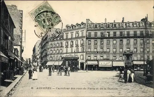 Ak Asnières Hauts-de-Seine, Carrefour des rues de Paris et de la Station