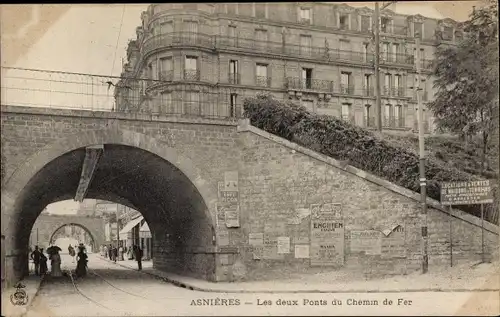 Ak Asnières Hauts-de-Seine, Les deux Ponts du Chemin de Fer