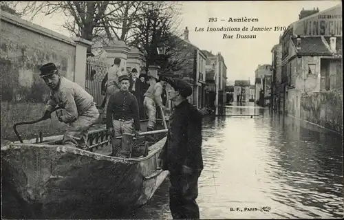 Ak Asnières Hauts-de-Seine, Les Inondations de Janvier 1910, Rue Dussau