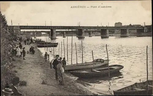 Ak Asnières Hauts-de-Seine, Pont d'Asnieres, Ruderboote