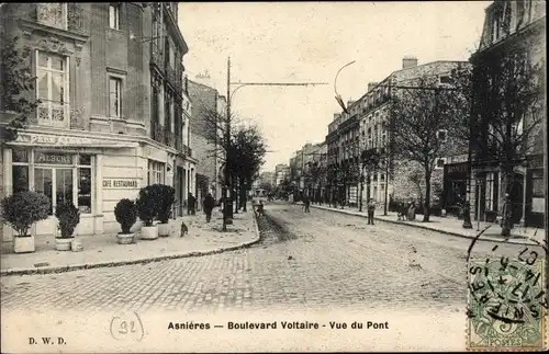 Ak Asnières Hauts-de-Seine, Boulevard Voltaire, Vue du Pont