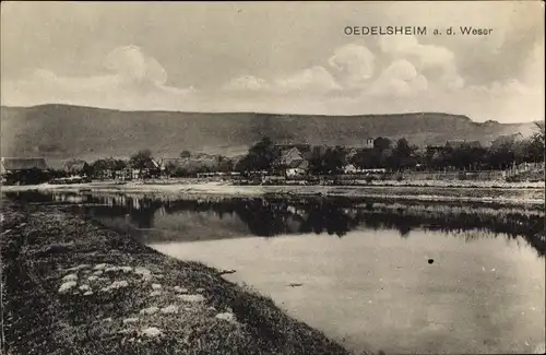 Ak Oedelsheim Oberweser Hessen, Panorama vom Ufer aus