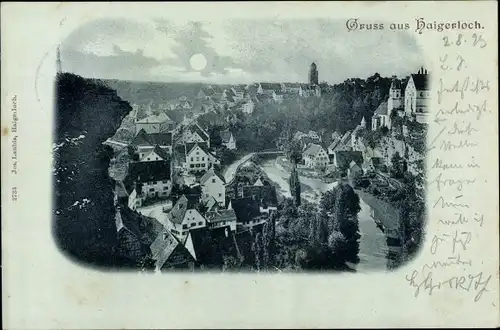 Mondschein Ak Haigerloch im Zollernalbkreis, Stadt bei Nacht