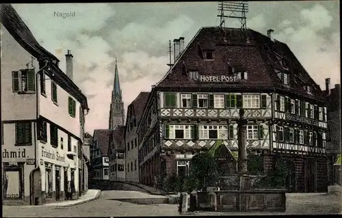 Ak Nagold im Schwarzwald, Straßenpartie, Hotel Post, Handlung