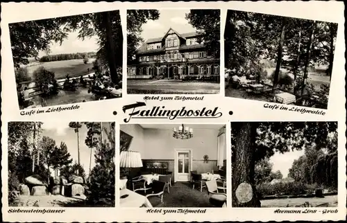 Ak Bad Fallingbostel Lüneburger Heide, Cafe im Liethwalde, Hotel zum Böhmetal, Siebensteinhäuser