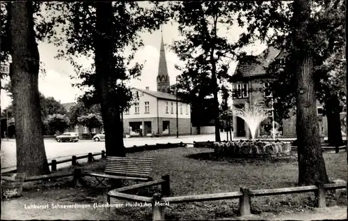 Ak Schneverdingen in der Lüneburger Heide, Markt, Kirche, Springbrunnen