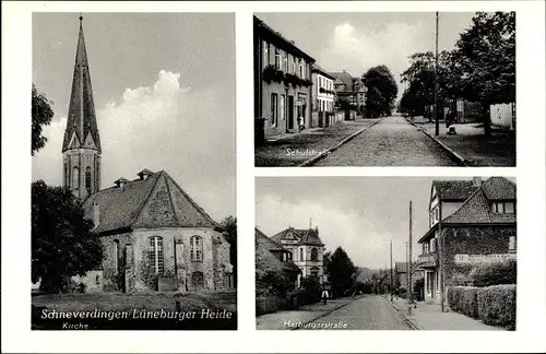 Ak Schneverdingen Lüneburger Heide, Kirche, Schulstraße, Harburgerstraße