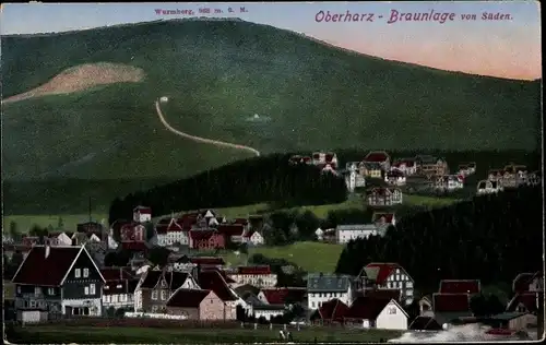 Ak Oberharz Braunlage, Blick auf die Stadt von Süden gegen den Wurmberg