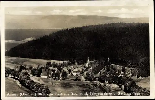 Ak Altenau Harz, Blick vom Forsthaus Rose, Schwarzenberg, Schützenklippe