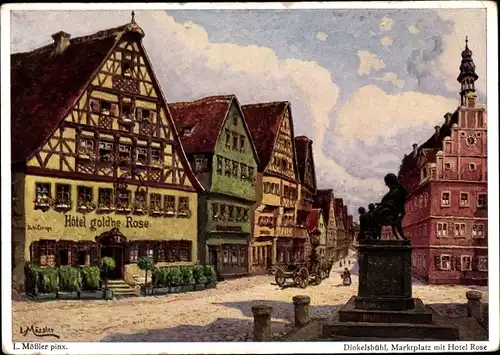 Künstler Ak Mössler, L., Dinkelsbühl, Marktplatz, Christoph von Schmid Denkmal