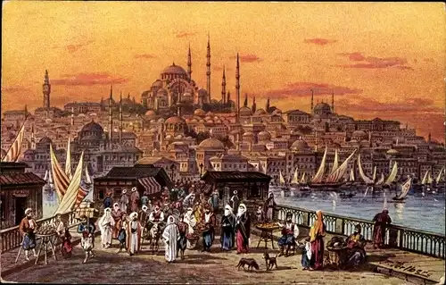 Künstler Ak Perlberg, F., Konstantinopel Istanbul Türkei, Teilansicht der Stadt