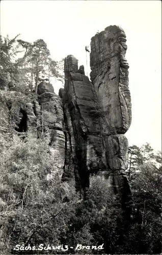 Ak Kletterer am Brand Felsen, Sächsische Schweiz