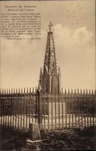 Ak Waterloo Wallonisch Brabant, Monument des Prussiens