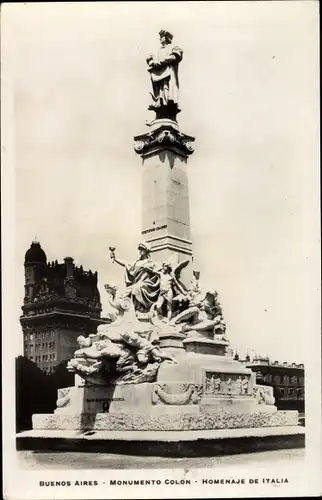 Ak Buenos Aires Argentinien, Monumento Colon, Homenaje de Italia