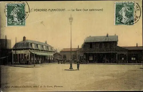 Ak Péronne Flamicourt Somme, La Gare, Vue exterieure