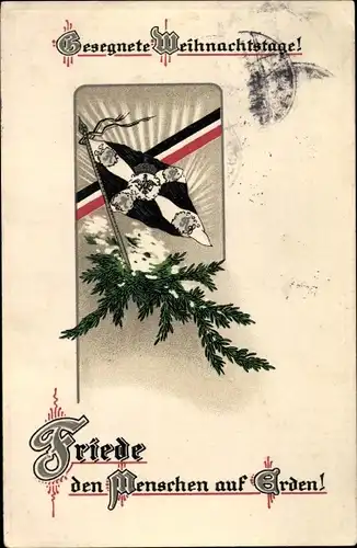 Präge Ak Glückwunsch Weihnachten, Friede den Menschen auf Erden, Fahne