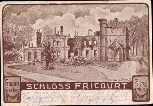 Künstler Ak Fricourt Somme, Schloss, Feldzug 1914 1915, Kriegszerstörungen