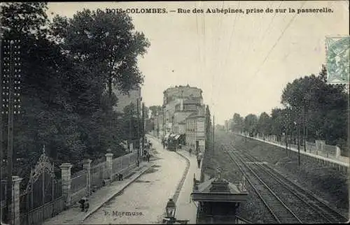 Ak Bois Colombes Hauts de Seine, Rue des Aubepines, prise de sur la passerelle