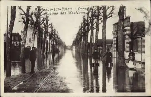 Ak Boulogne sur Seine Hauts de Seine, Inondations, Avenue des Moulineau