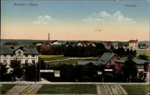 Ak Munster an der Örtze, Panorama der Ortschaft, Felder