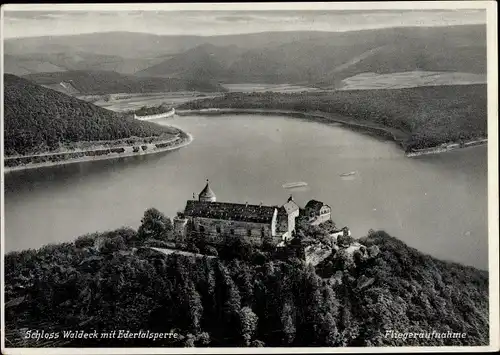 Ak Waldeck am Edersee Hessen, Schloss, Edertalsperre, Luftbild