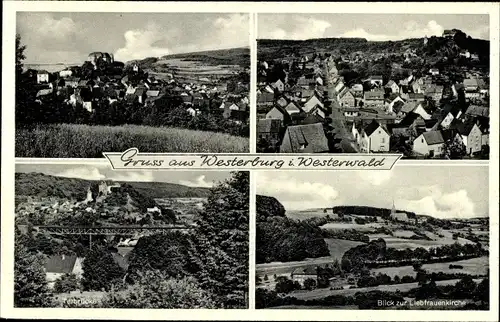 Ak Westerburg im Westerwald, Gesamtansicht, Blick zur Liebfrauenkirche, Brücke