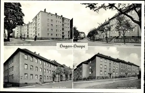 Ak Haspe Hagen Westfalen, Roland-Straße, Hasperbruch-Straße, Berliner Straße, Leim-Bebel-Straße