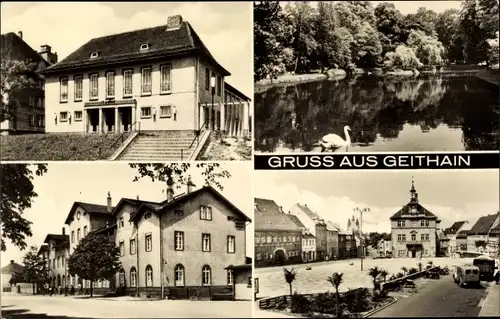 Ak Geithain in Sachsen, Schule, Rathaus, Teich