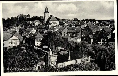 Ak Simmern im Rhein Hunsrück Kreis, Teilansicht der Stadt, Wohnhäuser, Kirche, Buka 244